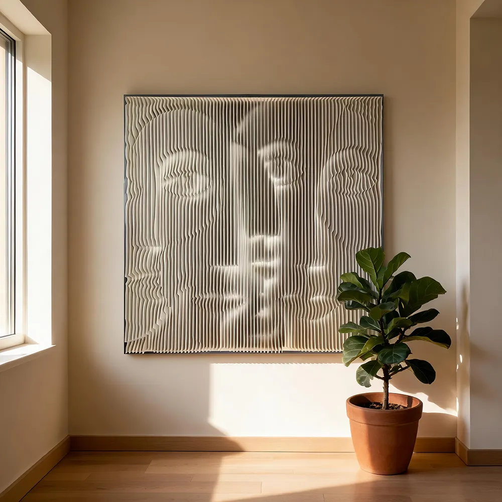 现代极简立体波纹雕刻装饰画 抽象肌理木雕艺术挂画 入户玄关竖版墙饰