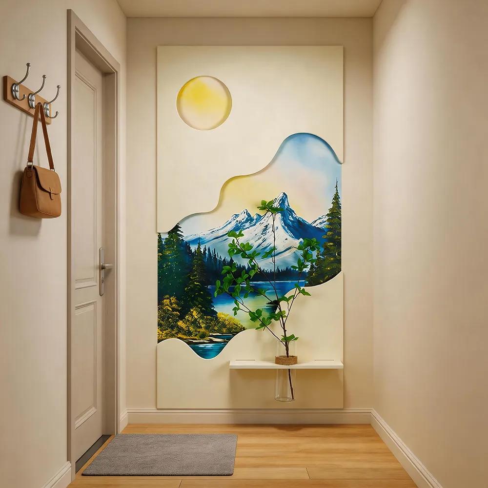 奶油风多层镂空立体装饰画 带置物绿植艺术挂画 入户玄关竖版墙饰