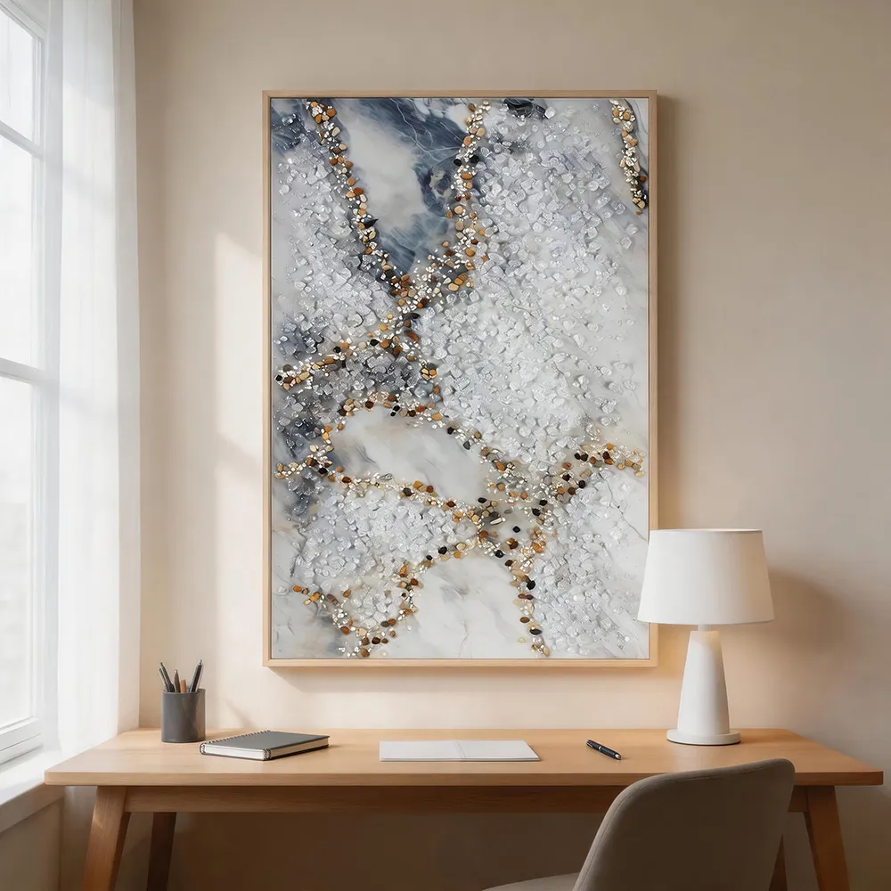 现代轻奢晶瓷碎石抽象装饰画 蓝灰大理石纹艺术挂画 玄关客厅软装墙饰