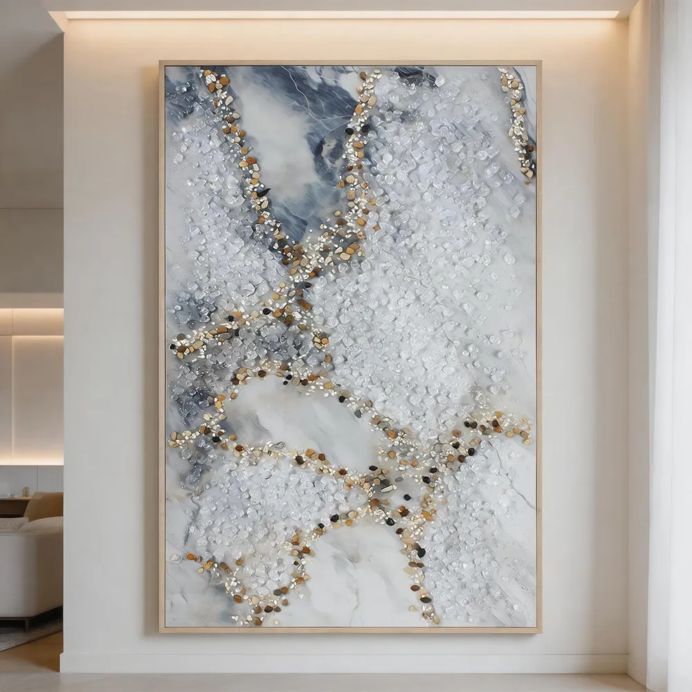 现代轻奢晶瓷碎石抽象装饰画 蓝灰大理石纹艺术挂画 玄关客厅软装墙饰