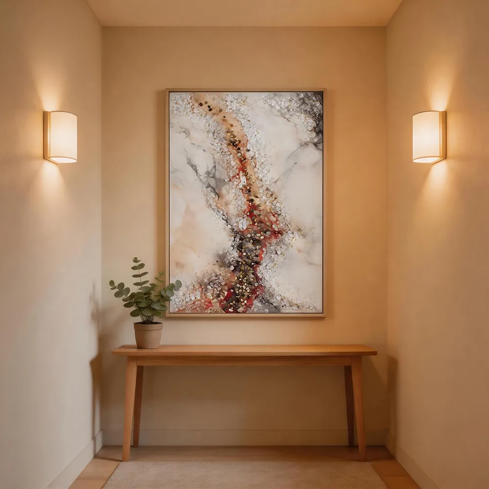 现代轻奢晶瓷碎石抽象装饰画 暖橙大理石纹艺术挂画 玄关客厅软装墙饰