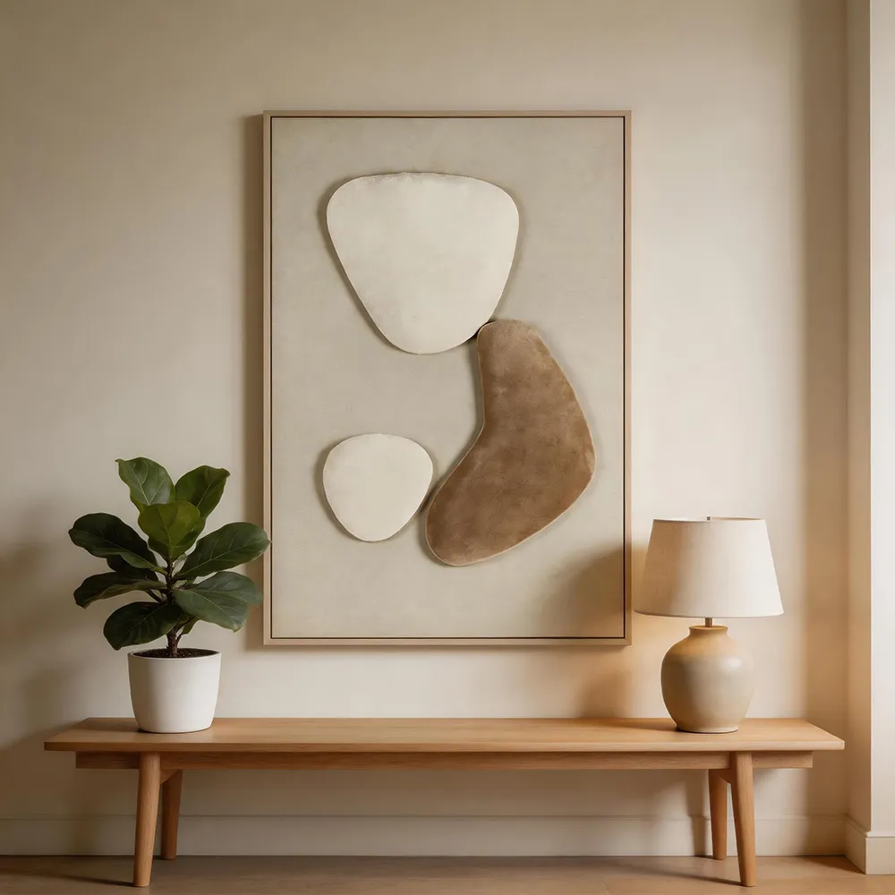 现代轻奢背光抽象石形装饰画 奶油色立体艺术挂画 玄关客厅软装墙饰