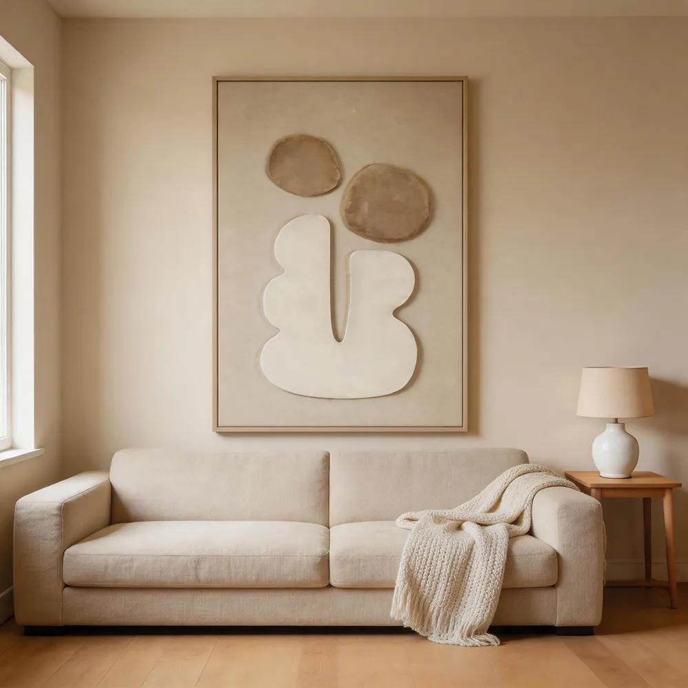 现代轻奢背光抽象几何装饰画 奶油色立体艺术挂画 玄关客厅软装墙饰