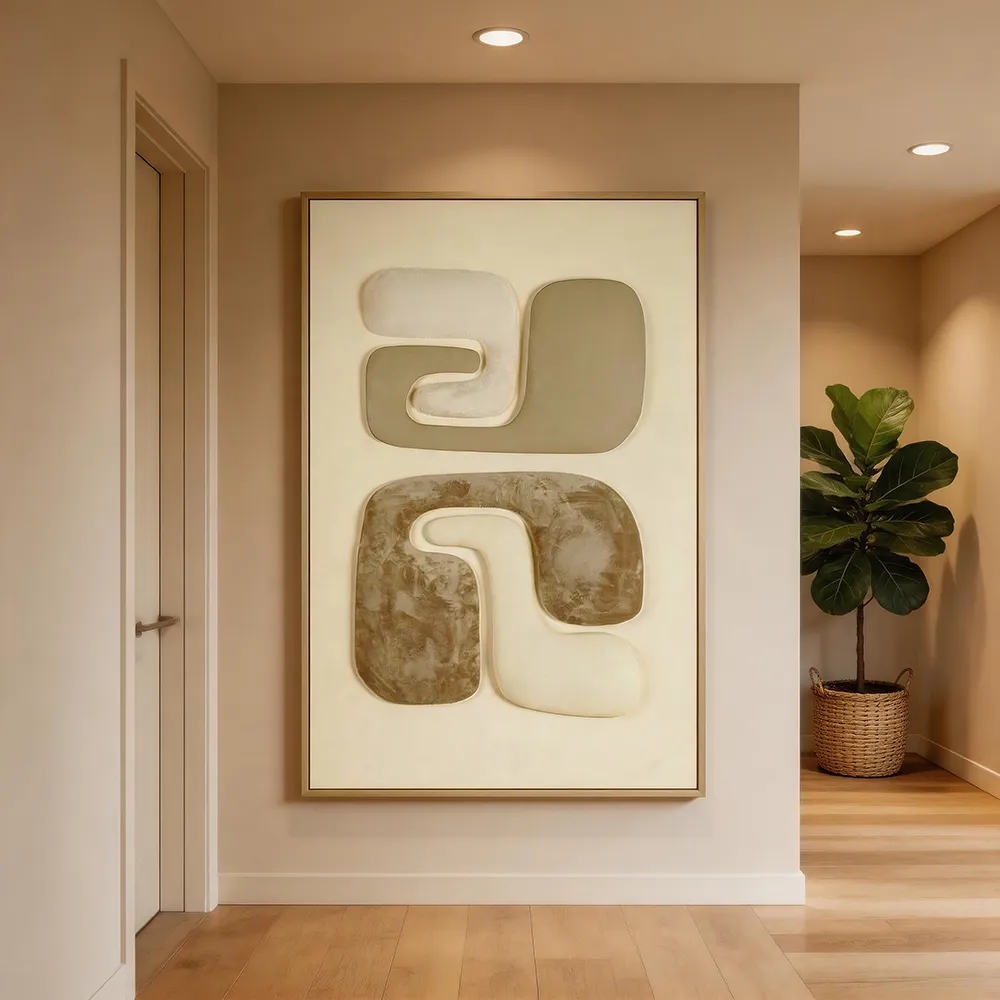 现代轻奢背光抽象几何装饰画 奶油色立体艺术挂画 玄关客厅软装墙饰