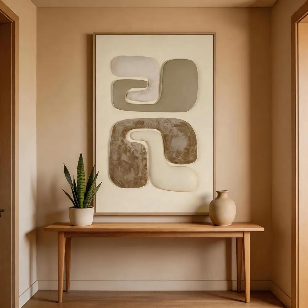 现代轻奢背光抽象几何装饰画 奶油色立体艺术挂画 玄关客厅软装墙饰