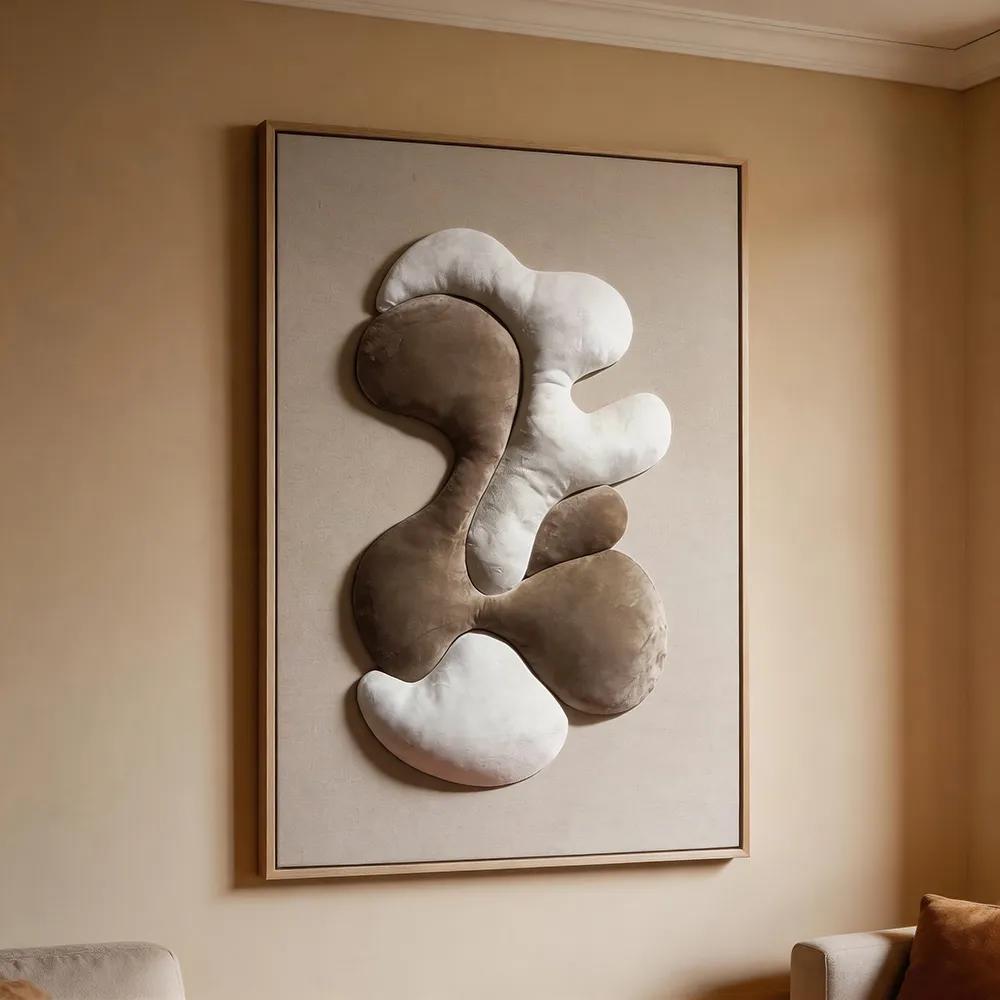 现代侘寂风立体软包抽象装饰画 奶油色肌理艺术挂画 玄关客厅软装墙饰