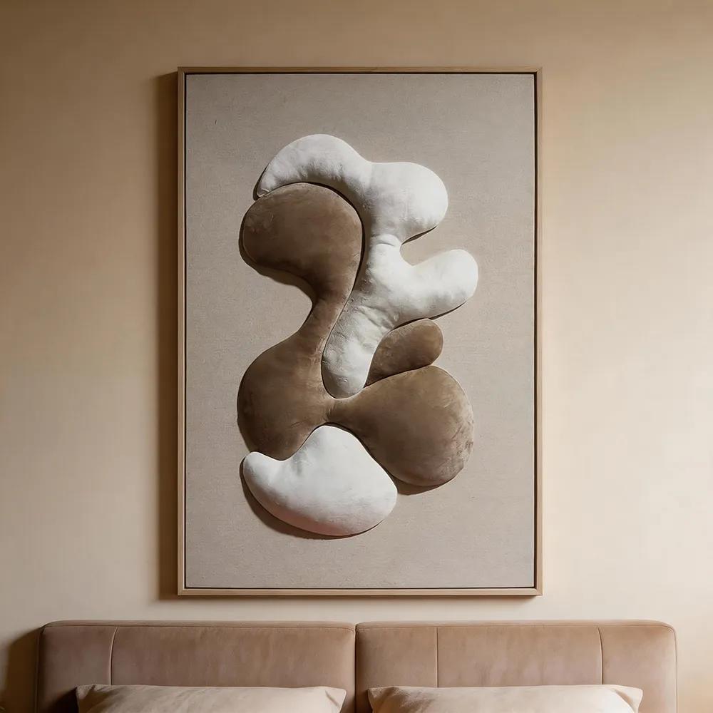 现代侘寂风立体软包抽象装饰画 奶油色肌理艺术挂画 玄关客厅软装墙饰