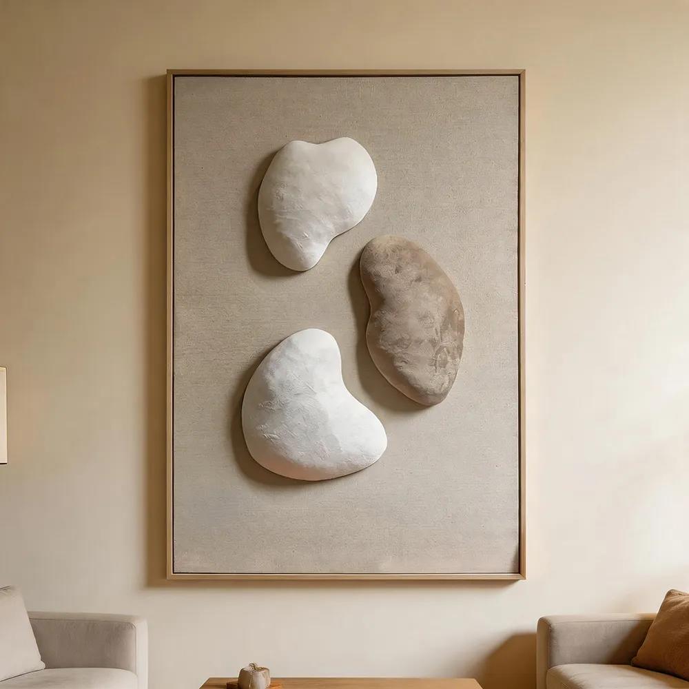 现代侘寂风立体鹅卵石肌理装饰画 手工浮雕艺术挂画 客厅玄关墙面软装