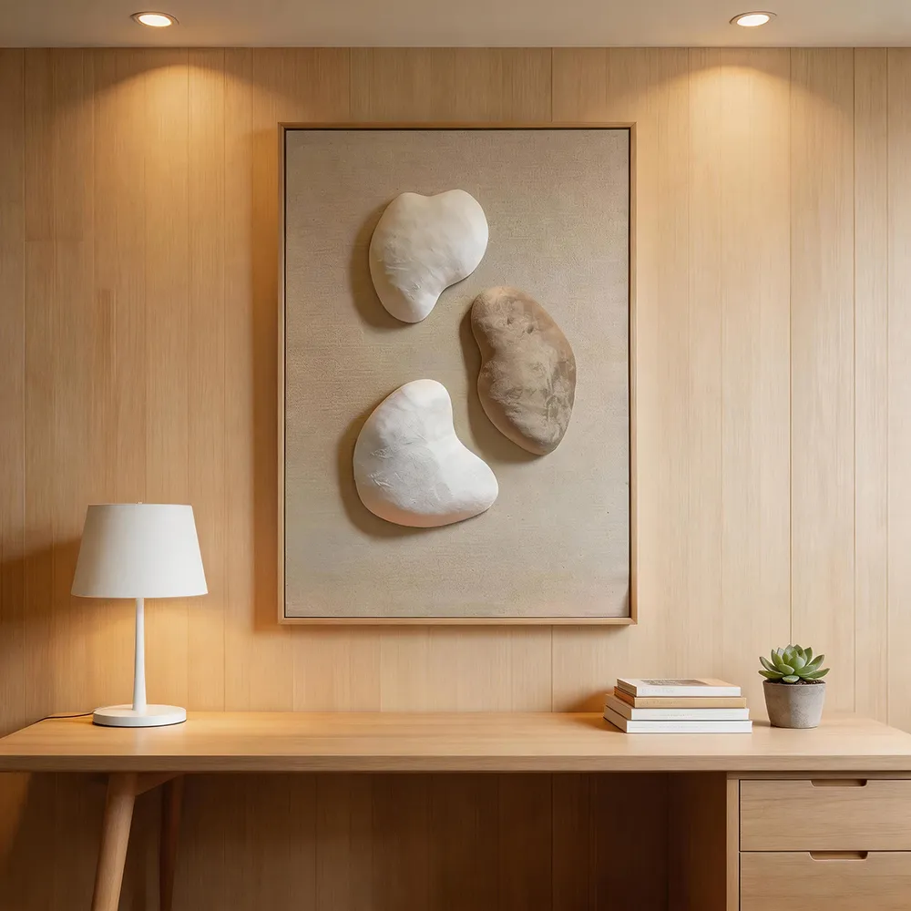 现代侘寂风立体鹅卵石肌理装饰画 手工浮雕艺术挂画 客厅玄关墙面软装