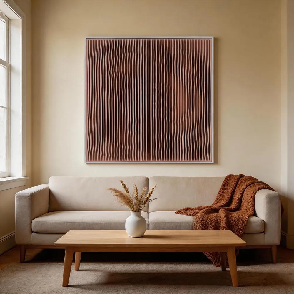 现代极简立体波纹雕刻抽象装饰画 粉棕木纹肌理艺术挂画 玄关客厅软装墙饰