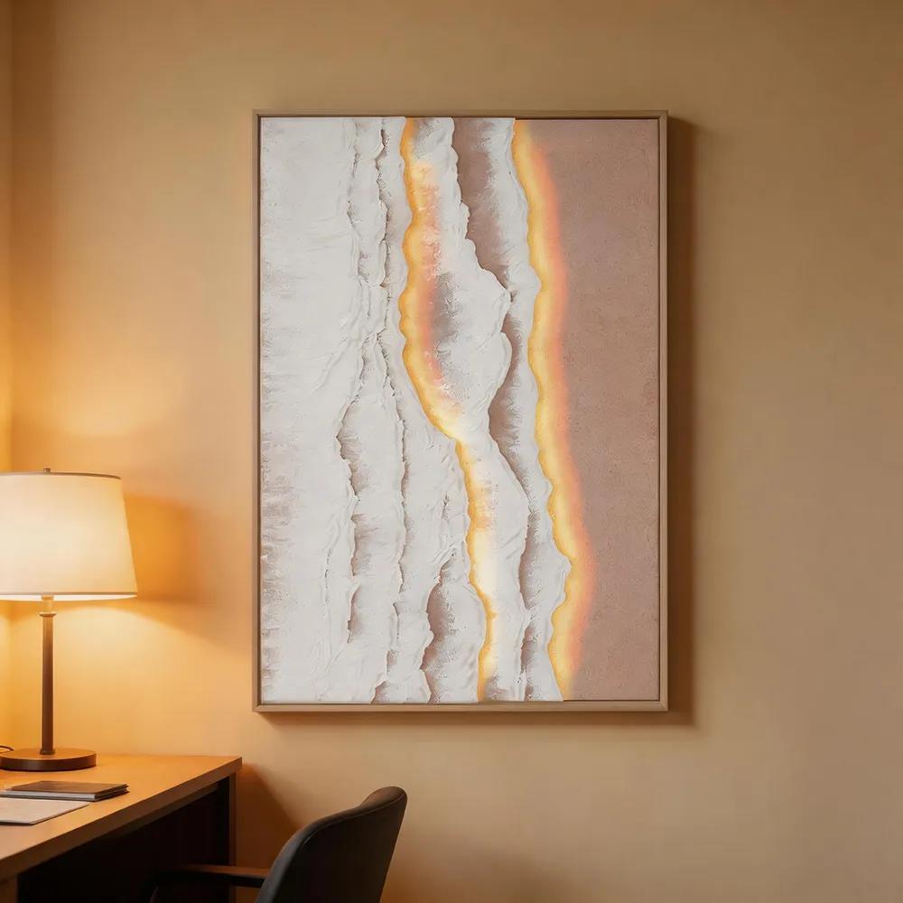 现代侘寂风背光立体肌理抽象装饰画 粉白色双拼艺术挂画 玄关客厅软装墙饰