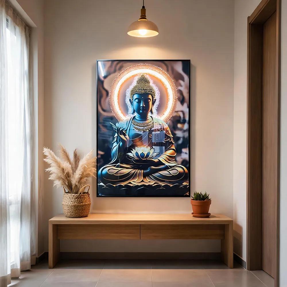 现代轻奢背光彩钻佛陀佛像装饰画 立体镶钻禅意艺术挂画 玄关客厅入户软装墙饰
