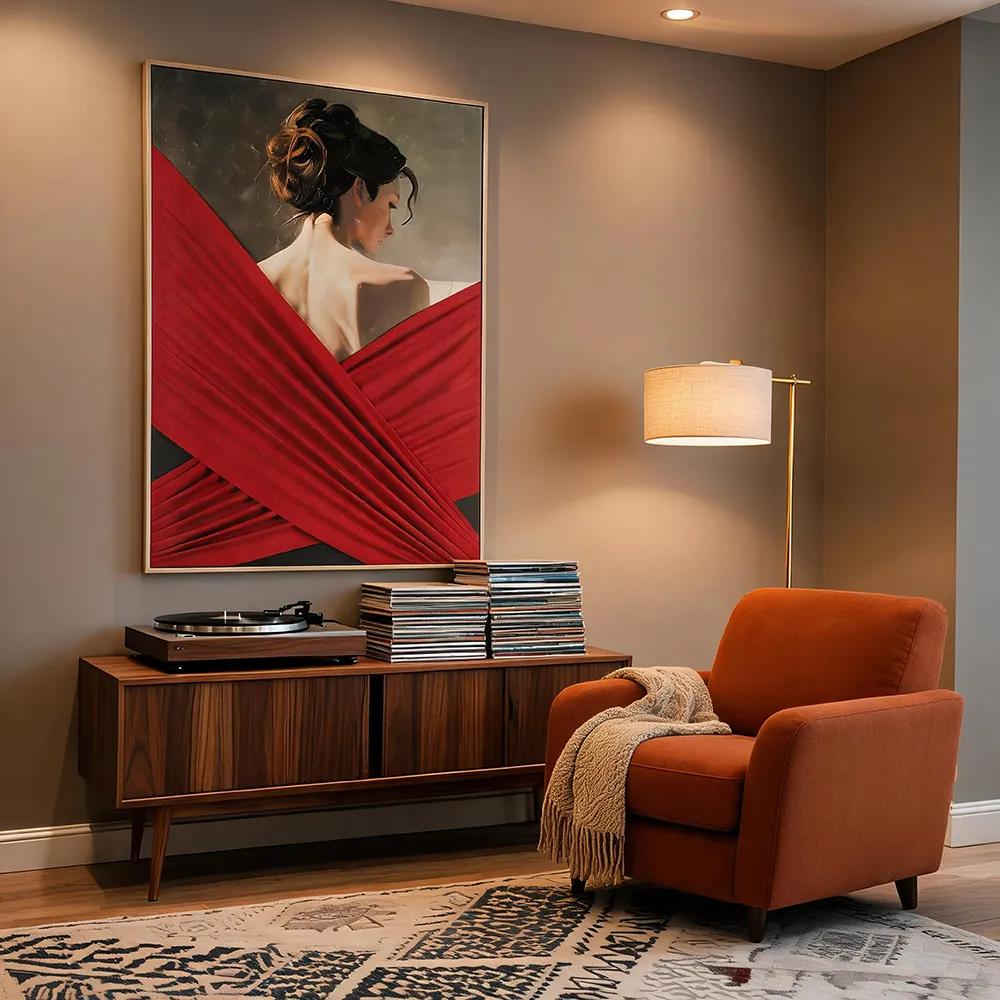 现代轻奢立体布艺人物背影装饰画 红调氛围感艺术挂画 玄关客厅软装墙饰