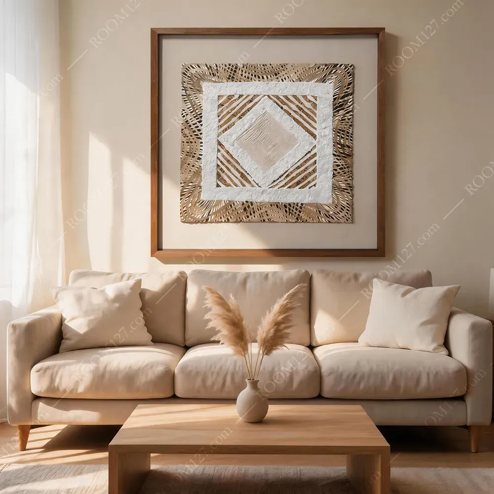 现代侘寂风纸艺实物装饰画 斑马纹层叠菱形立体艺术挂画 客厅玄关复古质感墙饰