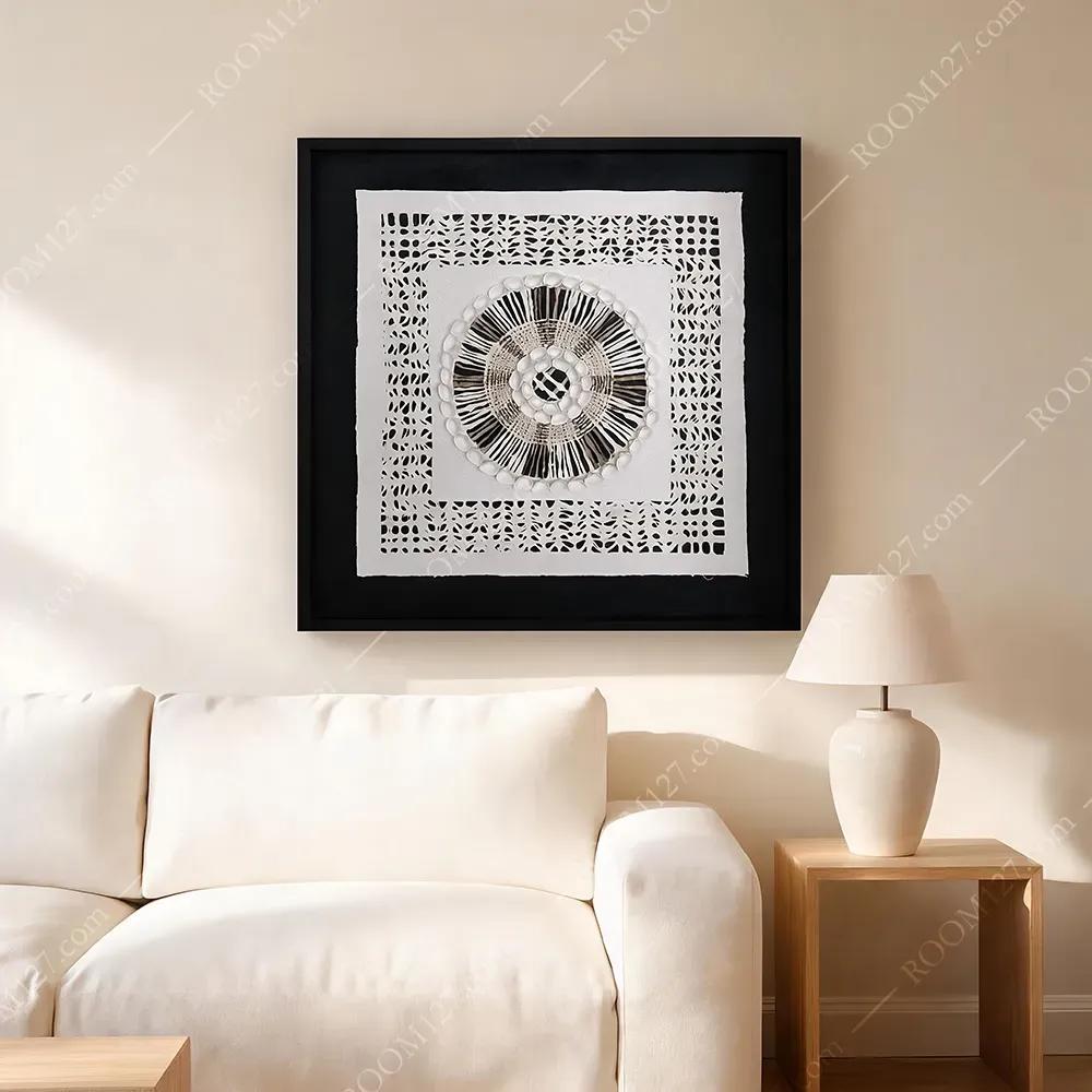 现代轻奢实物装饰画 镂空网格方区立体艺术挂画 客厅玄关高级层次质感墙饰