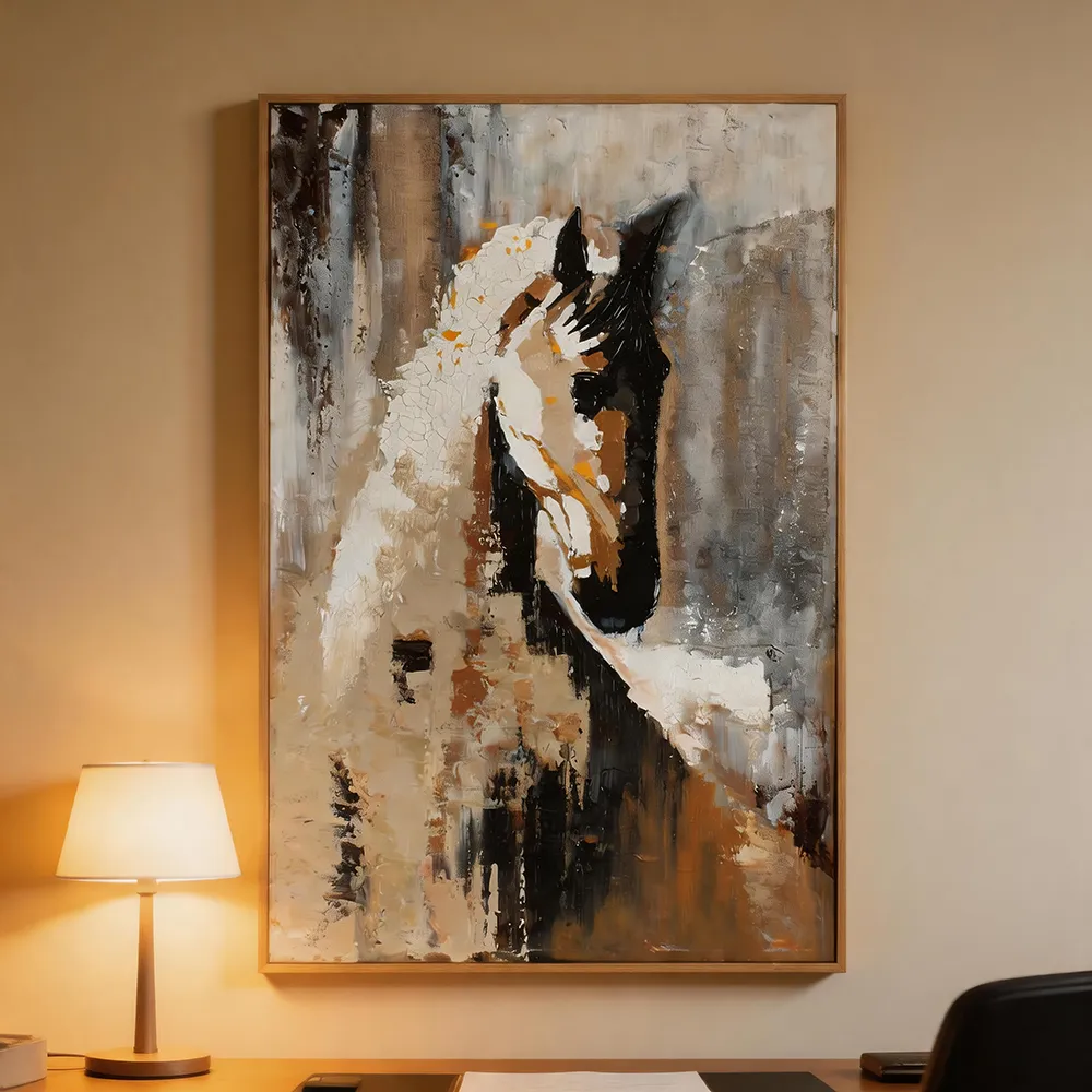 现代轻奢抽象马艺术装饰画 手绘肌理油画 客厅卧室玄关壁画