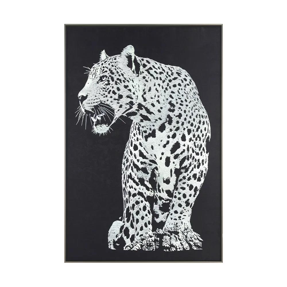 现代轻奢猎豹刺绣装饰画 黑白抽象动物艺术壁画 客厅卧室酒店挂画