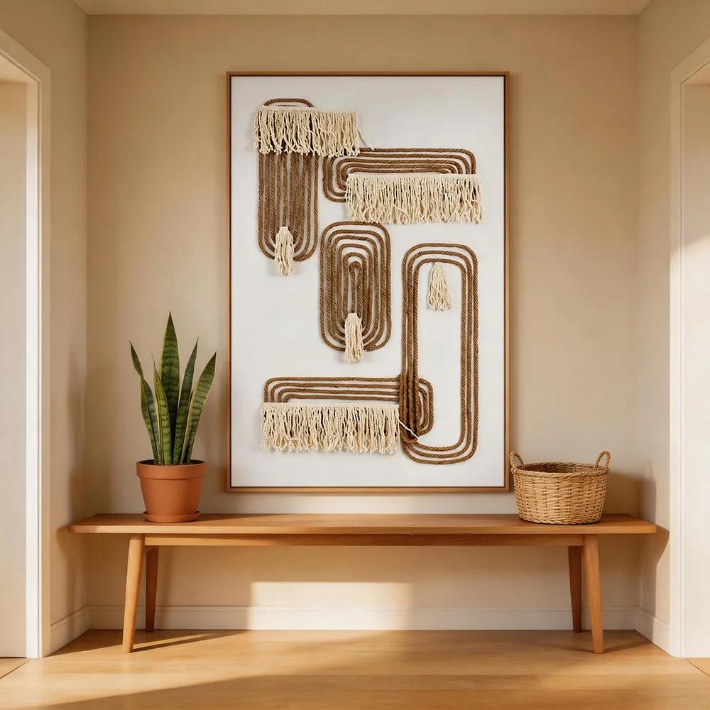 现代轻奢麻绳编织装饰画 手工流苏纤维艺术壁画 客厅玄关卧室酒店挂画