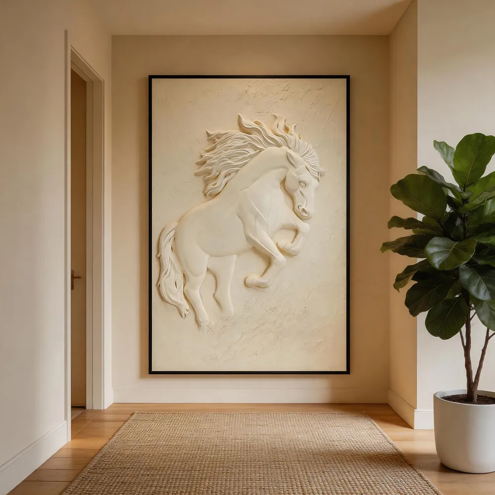 现代轻奢立体骏马浮雕装饰画 砂岩艺术壁画 客厅酒店样板房软装挂画