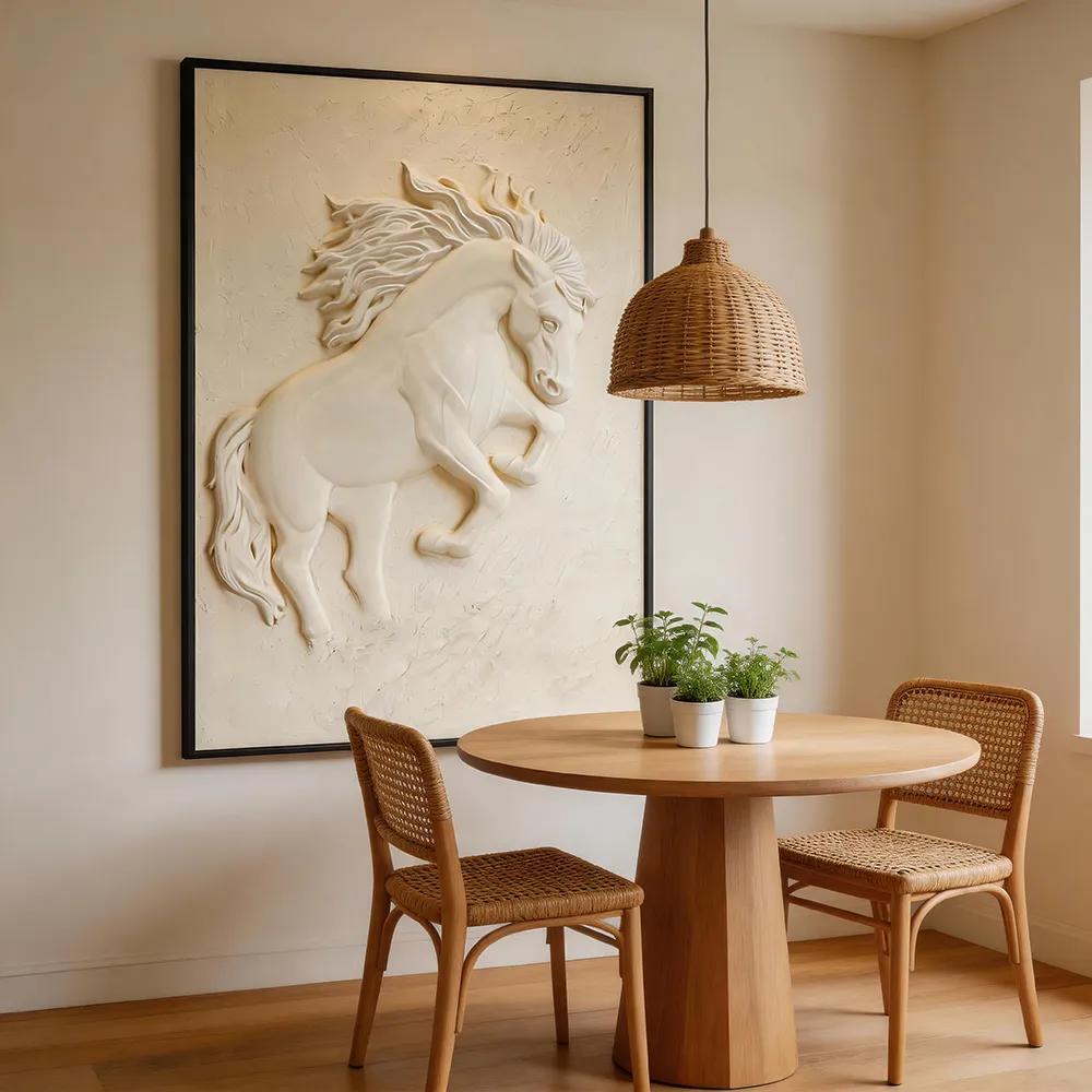 现代轻奢立体骏马浮雕装饰画 砂岩艺术壁画 客厅酒店样板房软装挂画