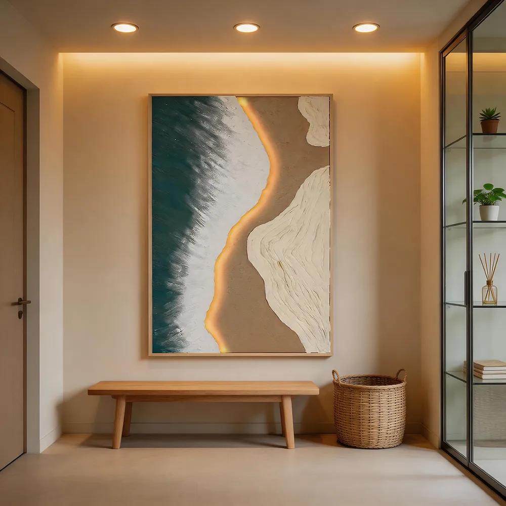 现代轻奢手绘LED装饰画 海岸沙滩艺术挂画 客厅沙发背景墙壁画