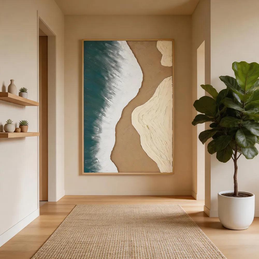 现代轻奢手绘LED装饰画 海岸沙滩艺术挂画 客厅沙发背景墙壁画