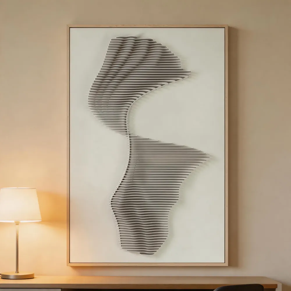 现代轻奢立体砂岩板拼插LED装饰画 抽象几何艺术挂画 客厅沙发背景墙壁画