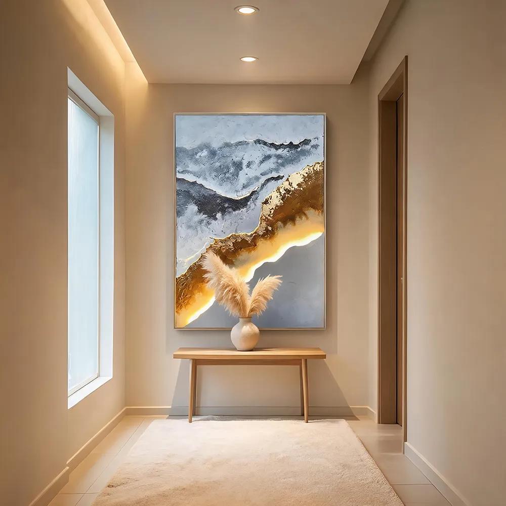 现代意境LED发光装饰画 手绘抽象山水岩层艺术壁画 客厅轻奢氛围挂画