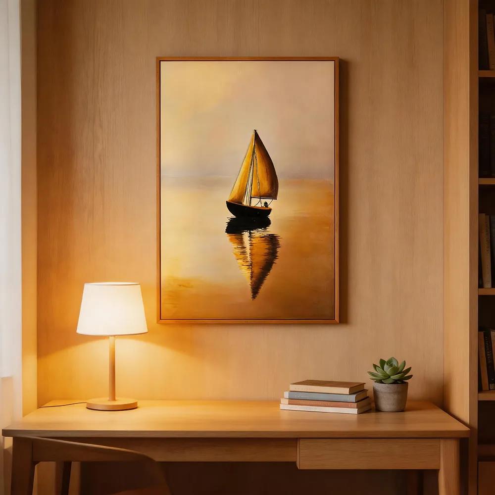 现代轻奢手绘综合材料帆船装饰画 意境海景艺术挂画 客厅沙发背景墙壁画
