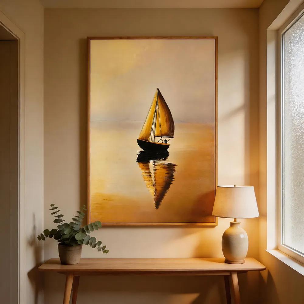 现代轻奢手绘综合材料帆船装饰画 意境海景艺术挂画 客厅沙发背景墙壁画
