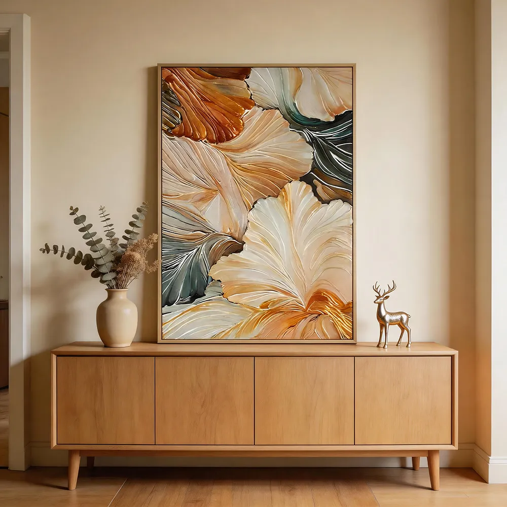 现代轻奢手绘抽象花卉装饰画 立体肌理艺术挂画 客厅沙发背景墙壁画