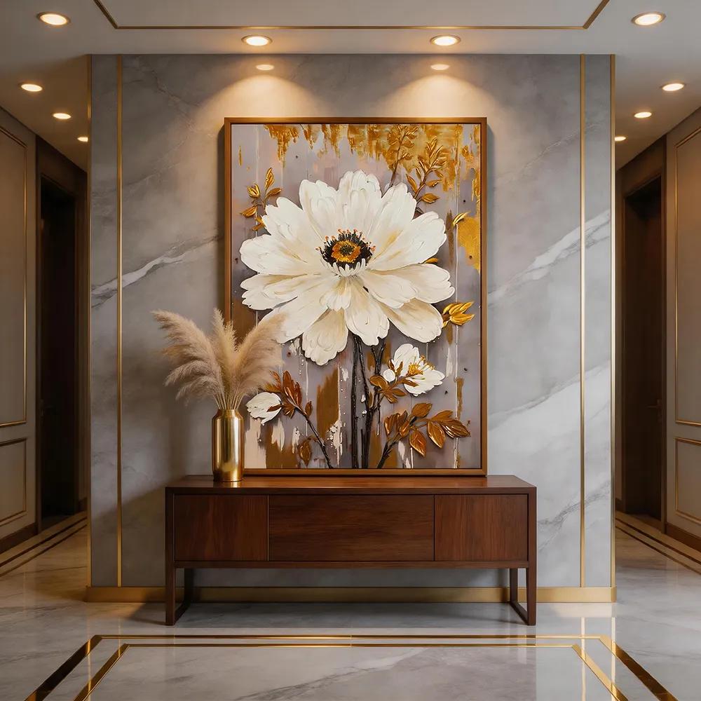现代轻奢手绘花卉装饰画 立体油画白色花朵艺术挂画 客厅沙发背景墙壁画