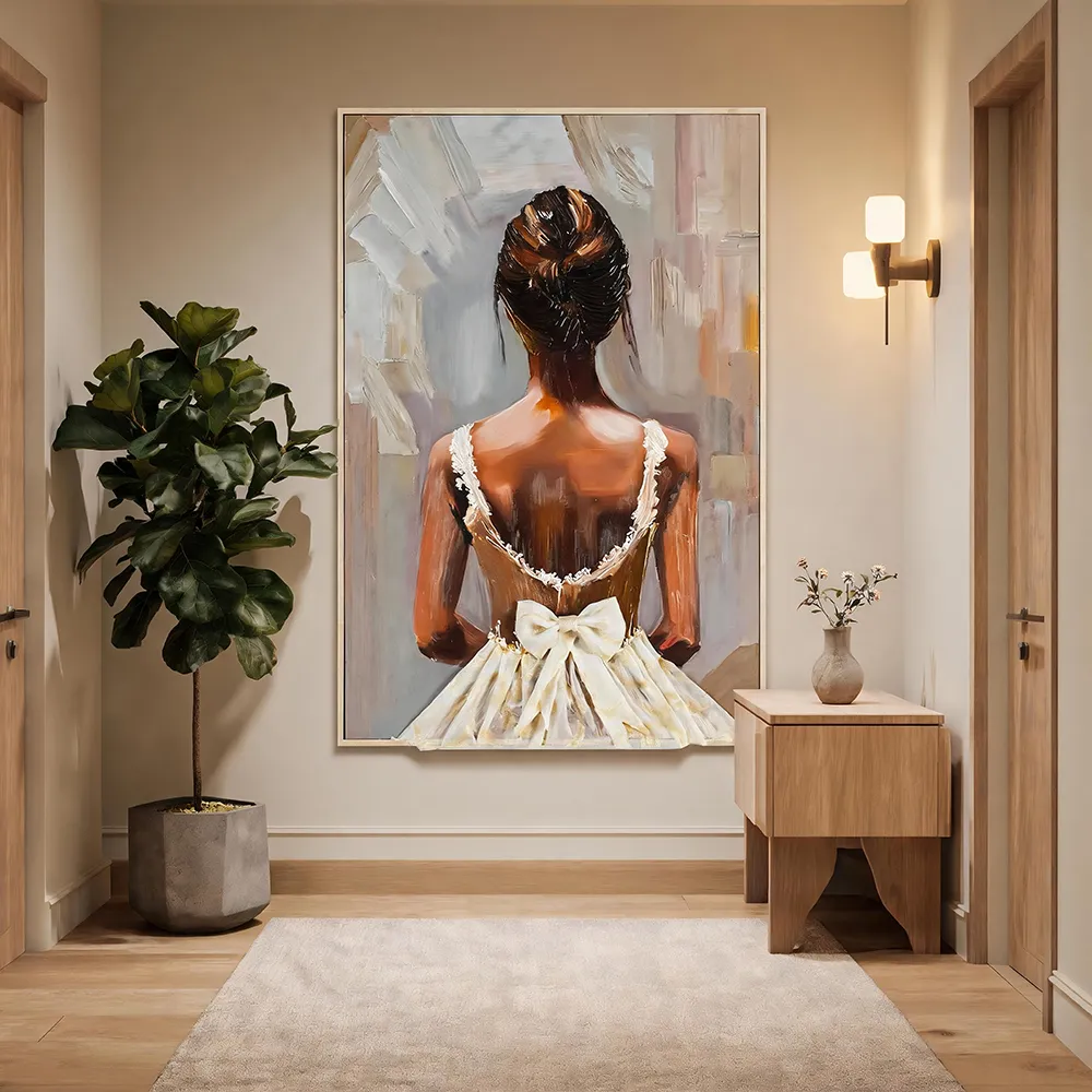 现代轻奢手绘综合材料人物装饰画 立体布艺芭蕾女孩艺术挂画 客厅卧室背景墙壁画