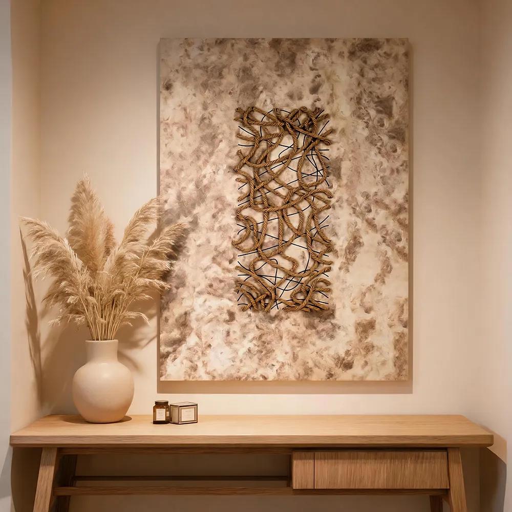 现代侘寂风麻绳编织实物装饰画 手工立体肌理艺术挂画 抽象墙面装饰