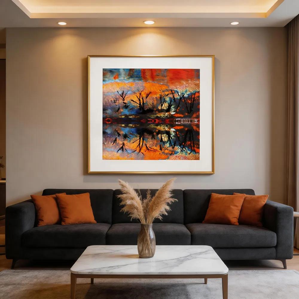 现代轻奢手绘综合材料装饰画 抽象风景艺术挂画 客厅玄关背景墙壁画