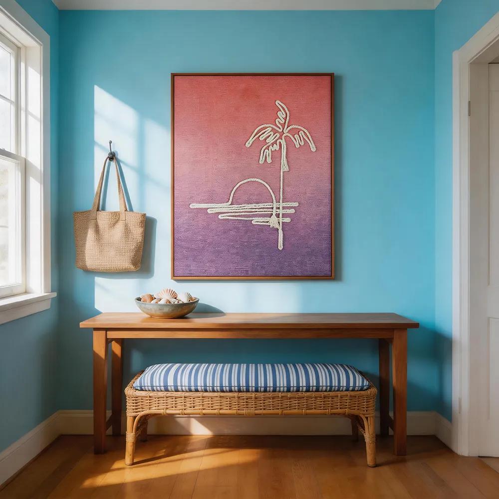 Modern Light Luxury Hemp Rope Woven Decorative Painting Nordic Coconut Tree Sunset Art Hanging Painting Living Room Bedroom Entrance Background Wall Mural Painting