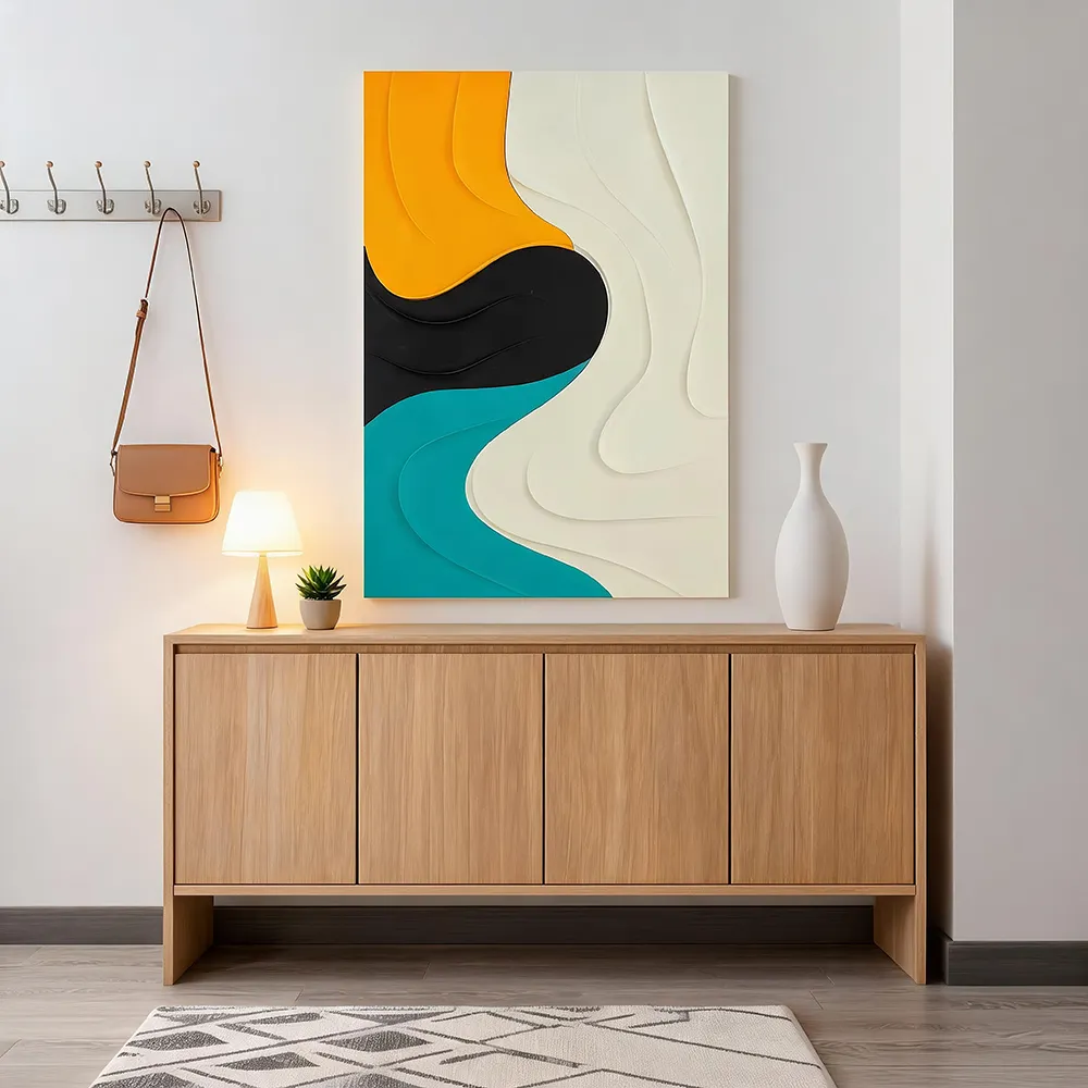 现代简约撞色波浪立体浮雕装饰画 孟菲斯风抽象艺术挂画 玄关客厅软装墙饰