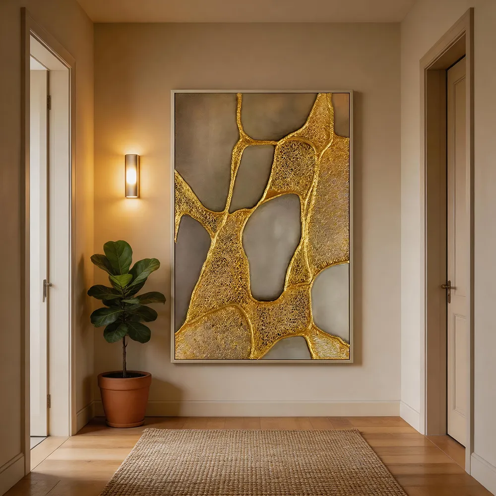 现代轻奢鎏金绳编肌理抽象装饰画 金脉流沙艺术挂画 玄关客厅高端墙饰