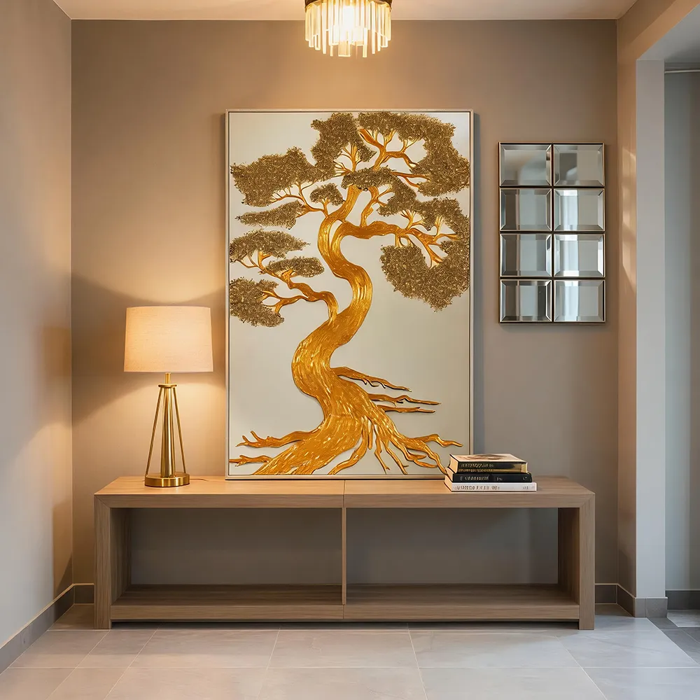 现代轻奢鎏金生命树立体装饰画 金钻肌理艺术挂画 玄关客厅高端墙饰
