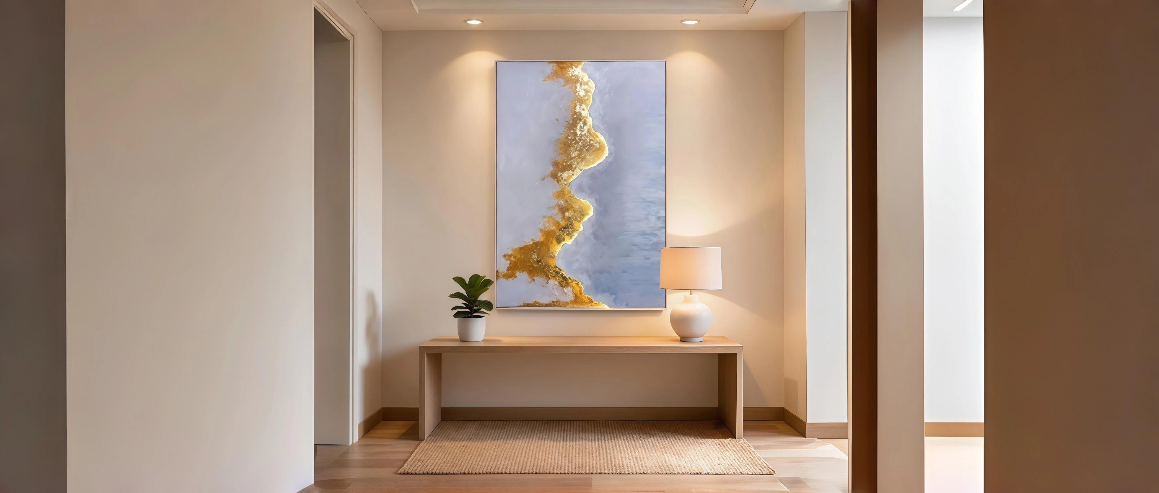 轻奢金箔河流发光立体油画｜酒店商业工装软装方案