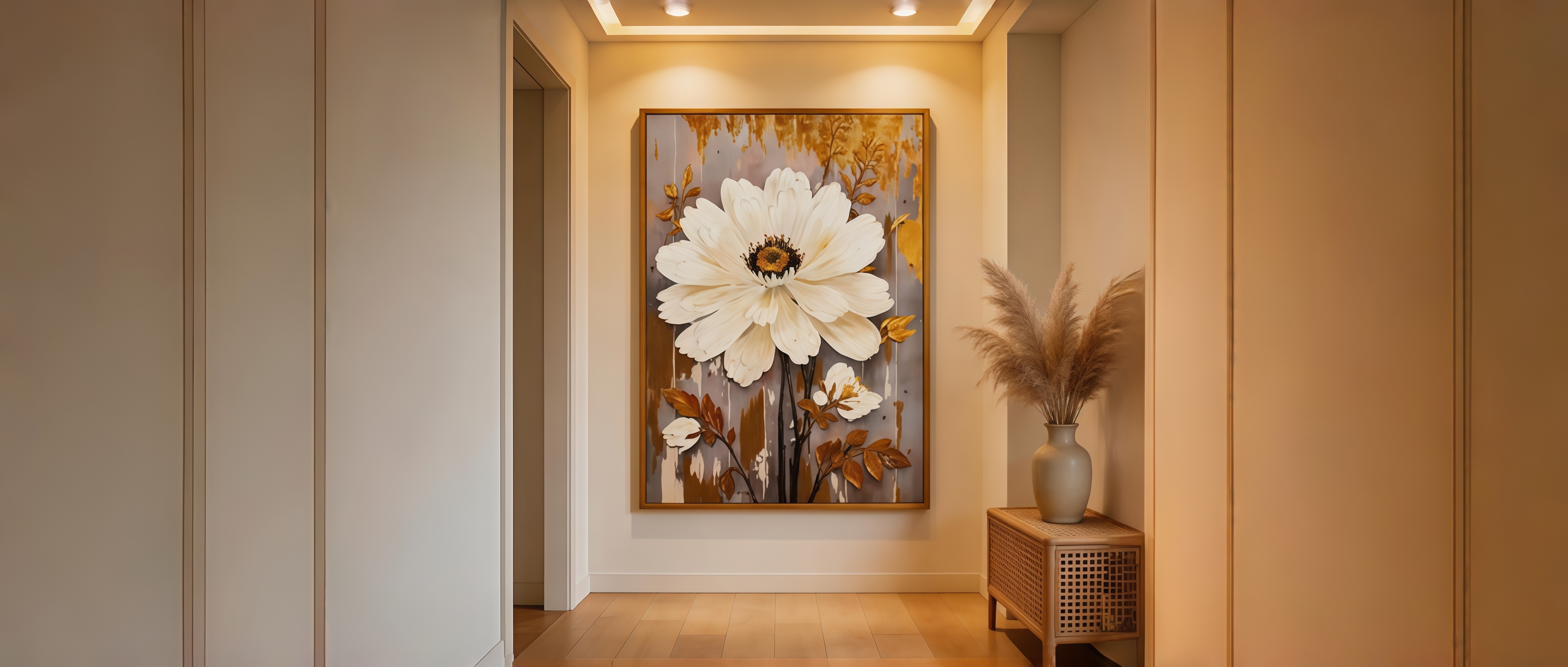 厚涂金箔花卉装饰画｜家居挂画挑选与实景搭配技巧