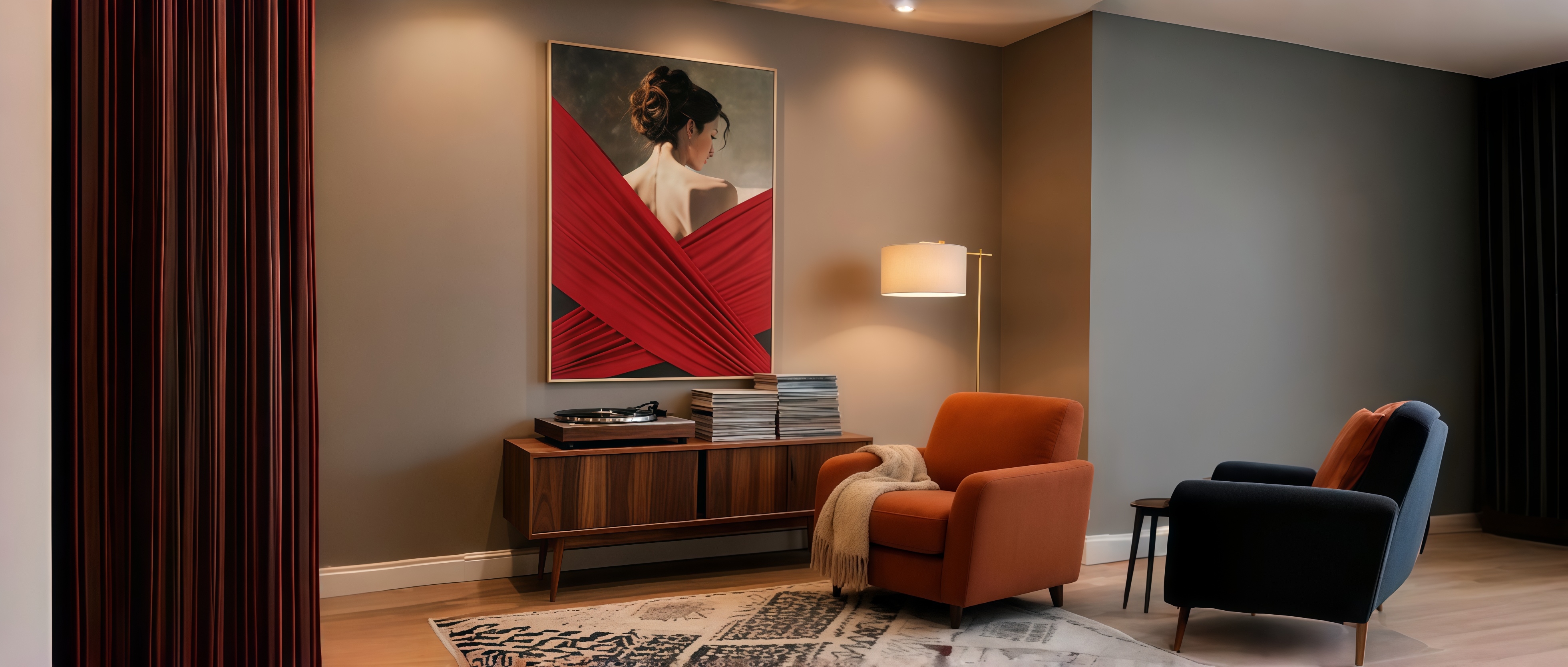 红丝缎立体人物装饰画|现代轻奢空间新品艺术挂画